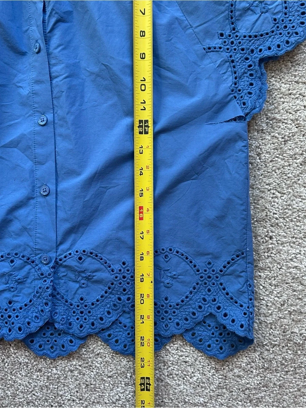 SUNDAYS Blue Eyelet Embroidered Ruffle Neck Top Small (AS IS Tear under arm)